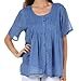 Sakkas Button Down Embroidered Short Sleeve Semi-Sheer Gauzy Cotton Top/Blouse