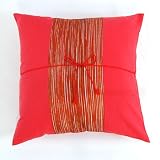 Stunning Handmade Cushion Cover / Pillow Sham With Silky Crimson-Gold Fusion Filigree Detail