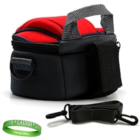 Canon VIXIA HF M300 Camcorder Accessories kit: Ruby Red Camcorder Bag with Shoulder Strap and double padded exterior + Vangoddy Live * Laugh * Love Wrist Band!!!