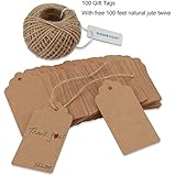 Shintop 100PCS Kraft Paper&nbsp;Gift Tags&nbsp;Bonbonniere Favor&nbsp;Rectangular&nbsp;Gift Tags with Free 100 Feet Natural Jute Twine (Oblong Paper Tag)