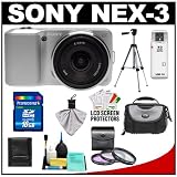 Sony Alpha NEX-3 Digital Camera Body & E 16mm f/2.8 Compact Interchangeable Lens (Silver) with 16GB Card + Battery + Case + Tripod + Accessory Kit