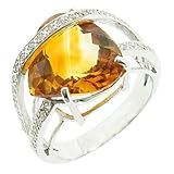 Rhodium Plated 925 Sterling Silver Ring with Large Citrine, Ring Size 8