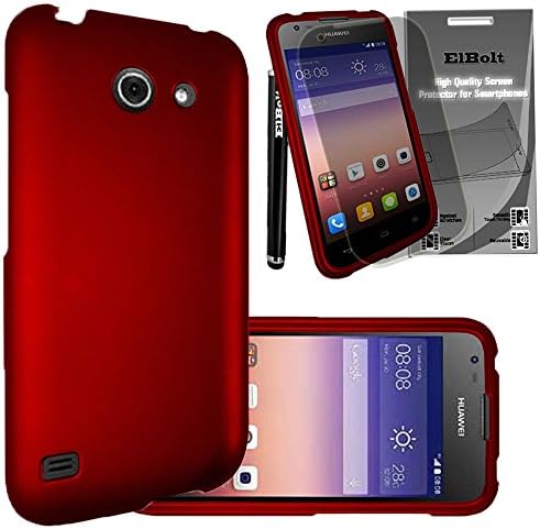 Huawei Tribute / Fusion 3 / Y536A1 Rubber Snap On Hard Case - Red with Free HD Screen Protector and Stylus Pen