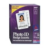 Avery 2943 Photo id badge inserts, business card size, 2-sided, 3-1/2x2-1/4, 500 inserts/bx