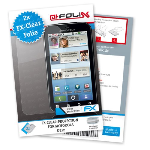 Produkt-Bild: atFoliX FX-Clear Displayschutzfolie f&uuml;r Motorola DEFY (2-er Pack) - Displayschutz kristallklar! H&ouml;chste Qualit&auml;t - Made in Germany!