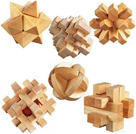 KAILIMENG 3D Wooden Cube Brain Teaser Puzzle, Set of 6 by gz wood