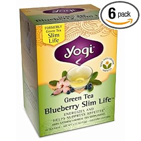 Yogi Green Tea Blueberry Slim Life, Herbal Tea Supplement, 16-Count Tea Bags (Pack of 6)