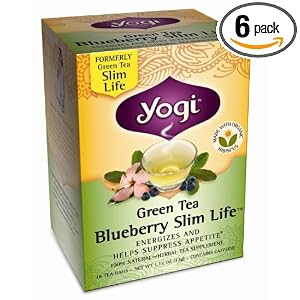 Yogi Green Tea Blueberry Slim Life, Herbal Tea Supplement, 16-Count Tea Bags (Pack of 6)