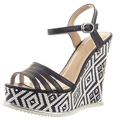 Sopily Chaussure Mode Sandale Escarpin Plateforme hauteur cheville