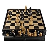 Russian Style Chess & Checkers Set with a 15 Inch Board with storage Drawer, By Wood Expressions