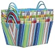 Bright Cotton Fabric Covered Striped Large Cases with Leatherette Handles 15"x11"x9" Set of 6