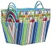 Bright Cotton Fabric Covered Striped Large Cases with Leatherette Handles 15"x11"x9" Set of 6
