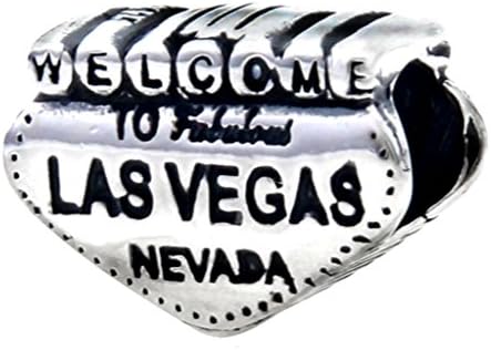 Amoony CharmAmoony 925 Sterling Silver Beads Welcome to Las Vegas Nevada Charms Anniversary Charm Fits Pandora Bracelet