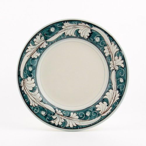 Hand Painted Italian Ceramic 8.2-inch Salad Dessert Plate Rinascimento Verde e Bianco - Handmade in Gubbio, Italy