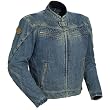 Cortech Mod Men's Denim On-Road Motorcycle Jacket w/ Free B&F Heart Sticker Bundle - Distressed Blue