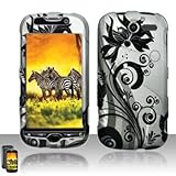 Black Silver Flower Design Rubber Touch Phone Protector Hard Cover Case for ....