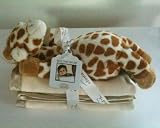 Cloud B Satin Trimmed 3 Pack of Organic Cotton Burp Cloths with Giraffe Rattle