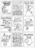 Birthday Cards, Thank You and Markers - 18 Kids Coloring Greeting Card Set