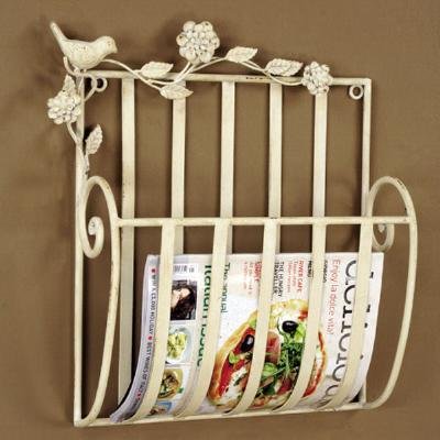 Song Bird Cream Iron Wall Magazine Rack French Country