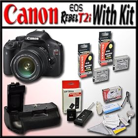 Canon EOS Rebel T2i 18.0MP Digital SLR Full HD Camera with Opteka Battery Pack Grip / Vertical Shutter Release with 2 Extra LP-E8 Extended Life High Capacity Batteries, Wireless Radio Remote and Lens Cleaning Kit