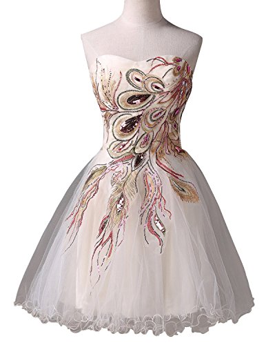 Exlinalesha Women's Strapless Peacock Embroidery Short Prom Dresses ED039