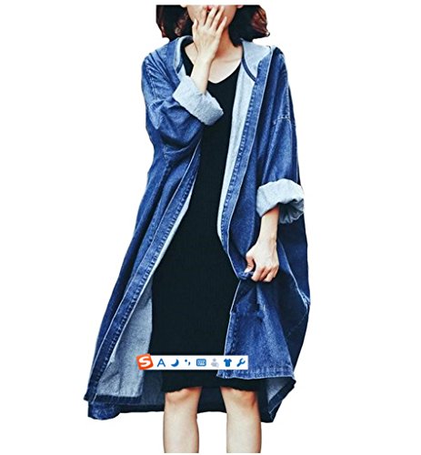 Piulou レディース　デニム ジャケット　秋　Gジャン　長袖 上品　ロング丈コート ビンテージ　ヴィンテージ　アウターウエア フード付き