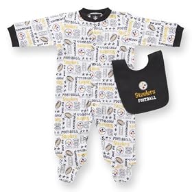 Gerber Snap Front Sleep N Play and Matching Solid Bib with Team Logo, Steelers