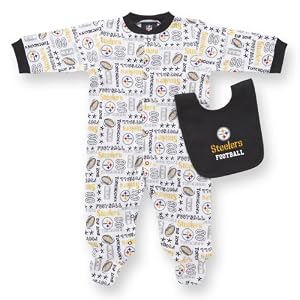 Gerber Snap Front Sleep N Play and Matching Solid Bib with Team Logo, Steelers
