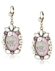 Betsey Johnson "Girlie Grunge" Skull Oval Drop Earrings
