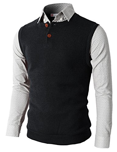 H2H Mens Knitted Sweater Two Buttons Henley Vest