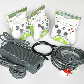 Replacement Power Supply Brick Adapter Cord, HD Component AV and Optical Cables, and 3 Wireless Controllers for Microsoft XBox 360