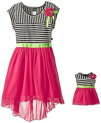 Girls Chiffon/Polyester High-Low-Hem  Dress With a Ribbon 