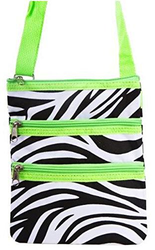 World Traveler Zebra Print Cross Body Bag, Black and White with Green Trim