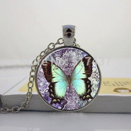 Pretty Lee Q-0088 Butterfly Pendant Art Pendant Butterfly Necklace Butterfly Jewelry Handmade Photo Glass Cabochon