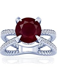 Platinum Round Cut Ruby Ring With Sidestones