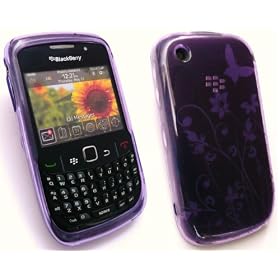 EMARTBUY BLACKBERRY 8520 CURVE / 9300 CURVE 3G FLORAL GEL SKIN COVER/CASE PURPLE + SCREEN PROTECTOR