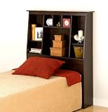 Bookcase Style Espresso Finish Twin Size Storage Tall Headboard