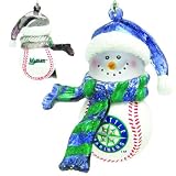 Pack of 4 MLB Seattle Mariners Baseball Snowman Christmas Ornaments 2.75"
