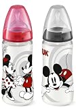 NUK 10216059 - First Choice Weithalsflasche Disney Mickey 300 ml aus PP, BPA-frei, mit Anti-Colic Flaschensauger aus Silikon, Gr.2 M für Milch, von 6 bis 18 Monate, Farbe nicht frei wählbar