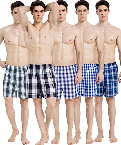 BXMAN 5-Pack 100% Cotton Mens Woven Tartan Boxer Shorts,1,XXL