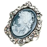 Pugster Clear Crystal Oval Gray Beauty Cameo Brooches And Pins Vintage