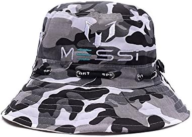 XIYY Lionel Messi Logo Embroidery Camo Bucket Hat Hunting Fisherman Cap