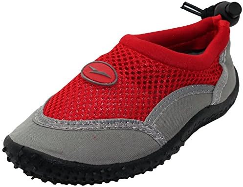 Toddler Water Shoes - Comfortable Aqua Socks for Pool, Beach, Lake, Yoga, Exercise with Drawstring closure for secure and easy fit - Sizes 5 - 10 (8, Red)