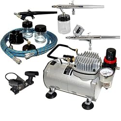 Master Multi-Purpose Professional Airbrushing System with 3 Airbrushes, Master G22 Gravity Feed, S68 Siphon Feed & E91 All Purpose Airbrushes, Plus a Dual Airbrush Holder and an Airbrush Depot 1 Year Warranty Tankless Compressor and 6 Foot Air Hose Set