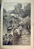 Review Old-print  / 1897 BOULTER'S LOCK FAMILIES ROWING BOAT RIVER DOG SAIL