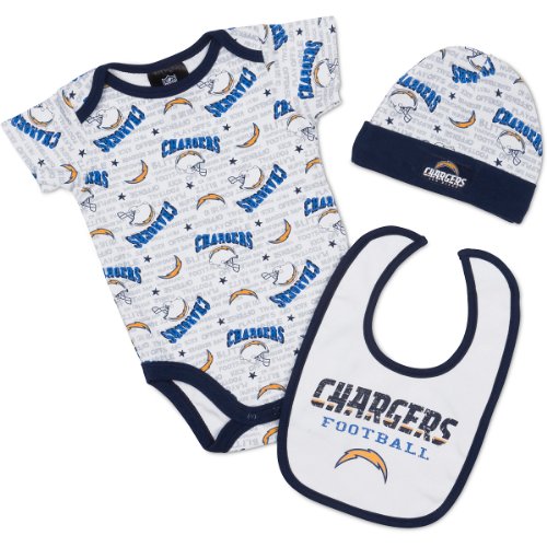 NFL Infant/Toddler Boys' San Diego Chargers Bodysuit, Bib & Cap Set (Team Color, 0-3M)