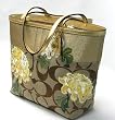 AUTHENTIC COACH SIGNATURE GOLD STRIPE FLORAL TOTE 12204