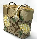 AUTHENTIC COACH SIGNATURE GOLD STRIPE FLORAL TOTE 12204