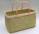 【鳥越竹細工　手提げかご　パイプ付き　大】　サイズ：４２×２３×２５（全高４０）ｃｍ 素材：鈴竹 エコクラフト かご