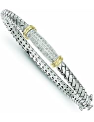 Sterling Silver with 14k Gold 1/5ct. Diamond Bangle Bracelet - Antique Boutique - Vintage Style - Jewelry